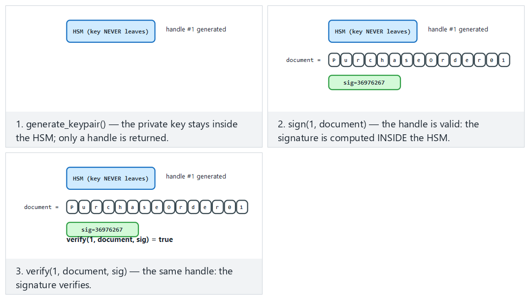 HSM/PKCS#11 key use — step by step