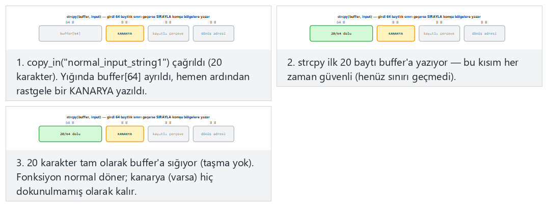 Yığın kanaryası — adım adım